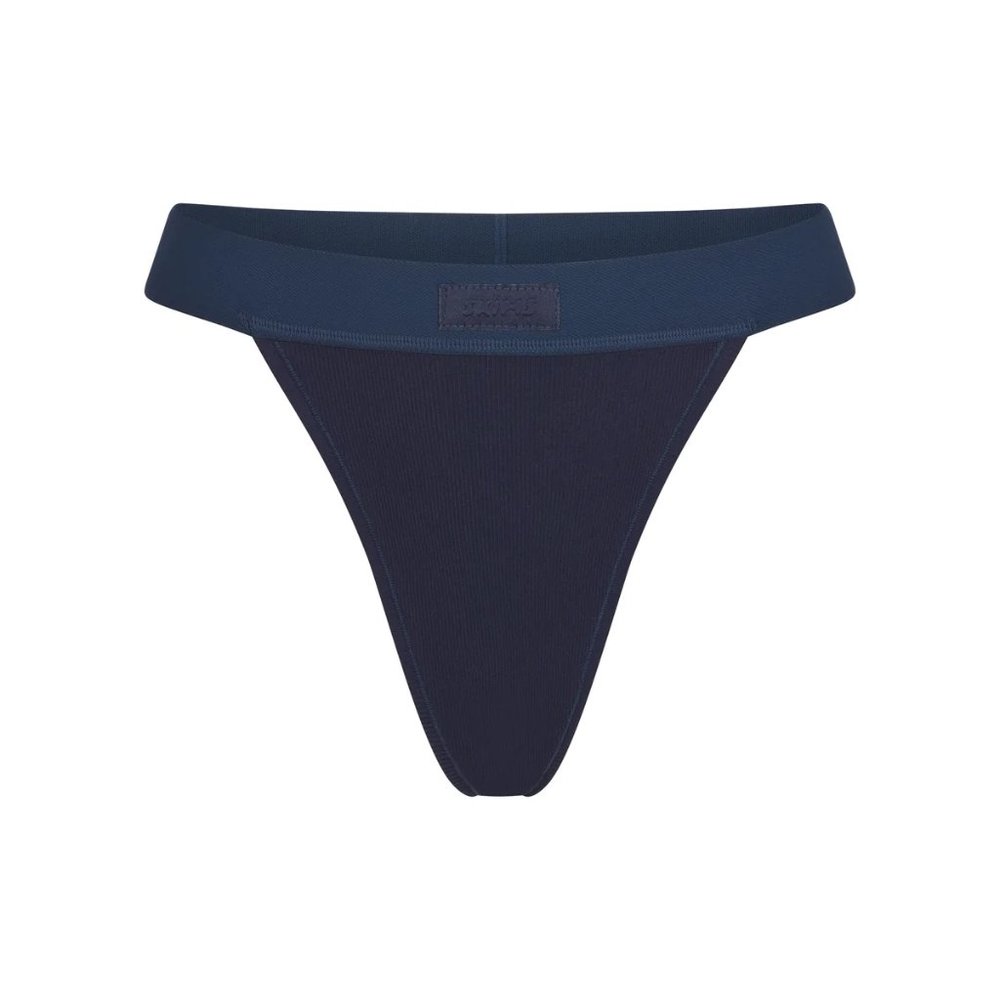 Skims Cotton Rib Thong - Navy